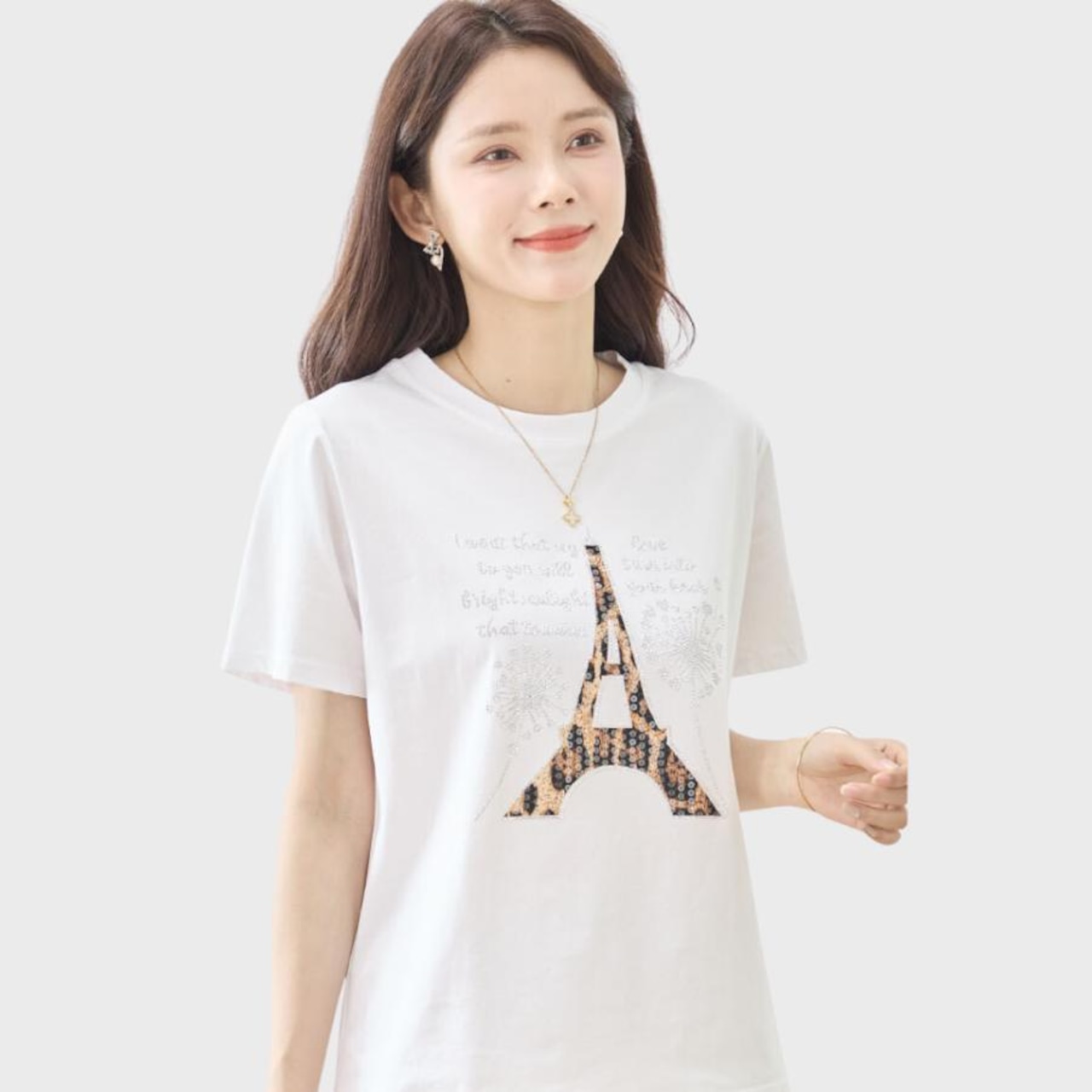 TRUBE エッフェル塔モチーフプリントTシャツN12-1054【M~L】ホワイト