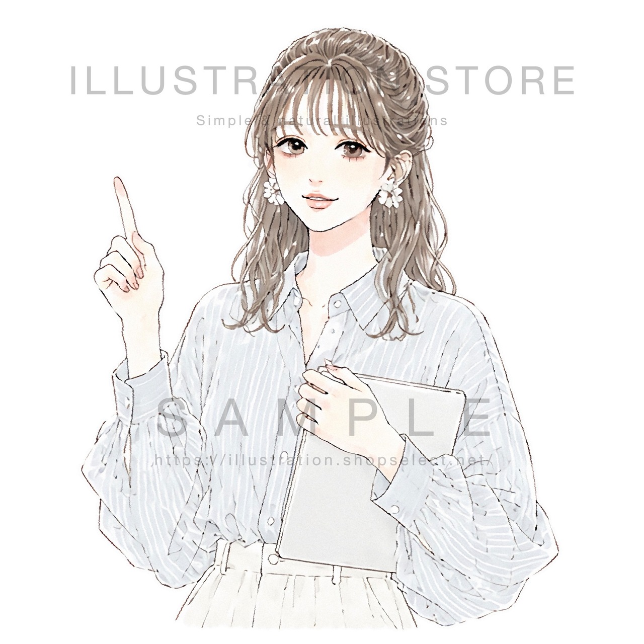 指を指して案内する女性のイラスト素材