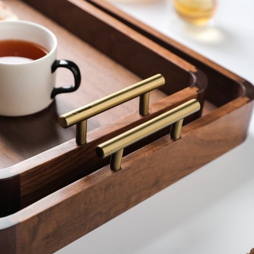 ウォールナット材 木製トレー サービングトレー 真鍮ハンドル カフェトレー ティートレー 天然木 おしゃれ 北欧 モダン