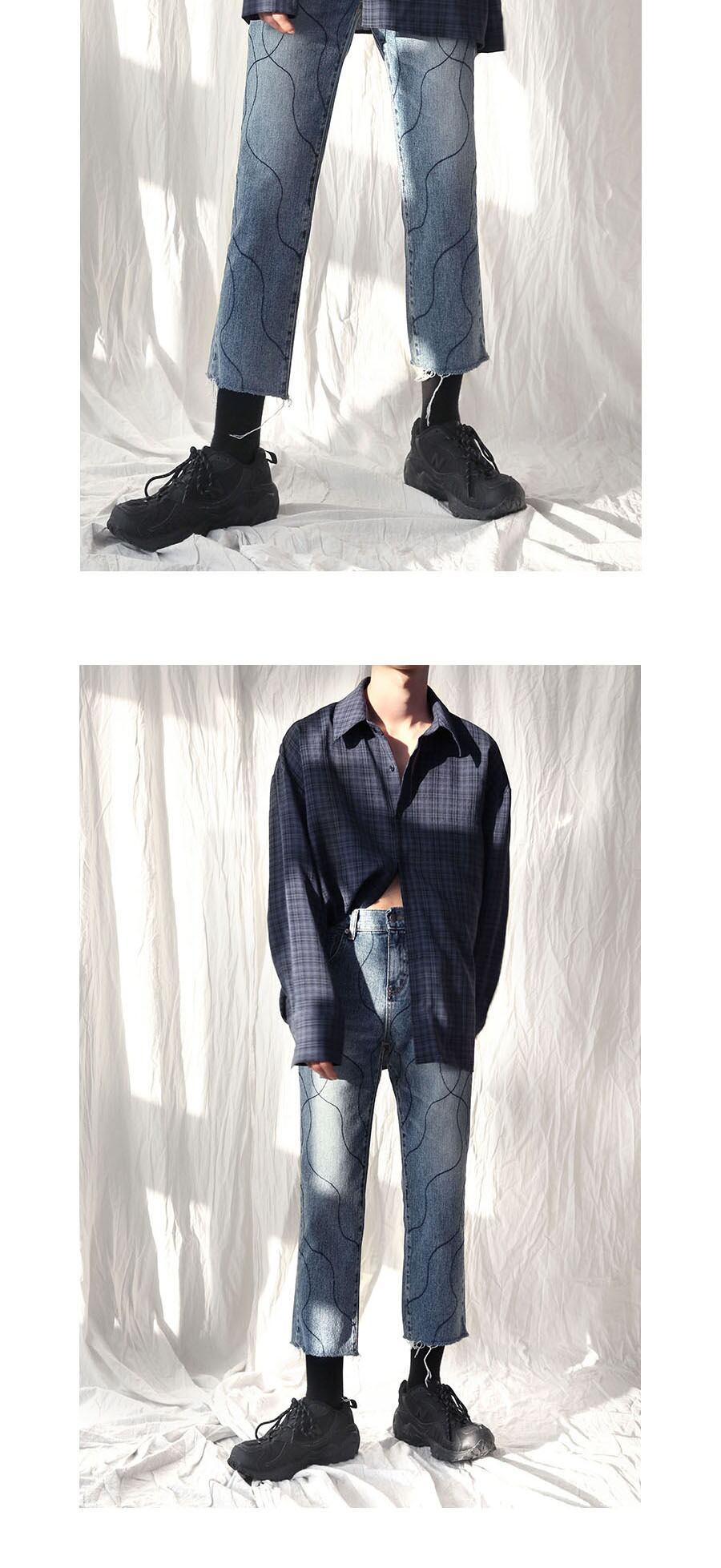 全1色 デニム パンツ ストレート カジュアル 柄 おしゃれ