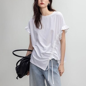 assynmetry gather ribbon frill top 14332