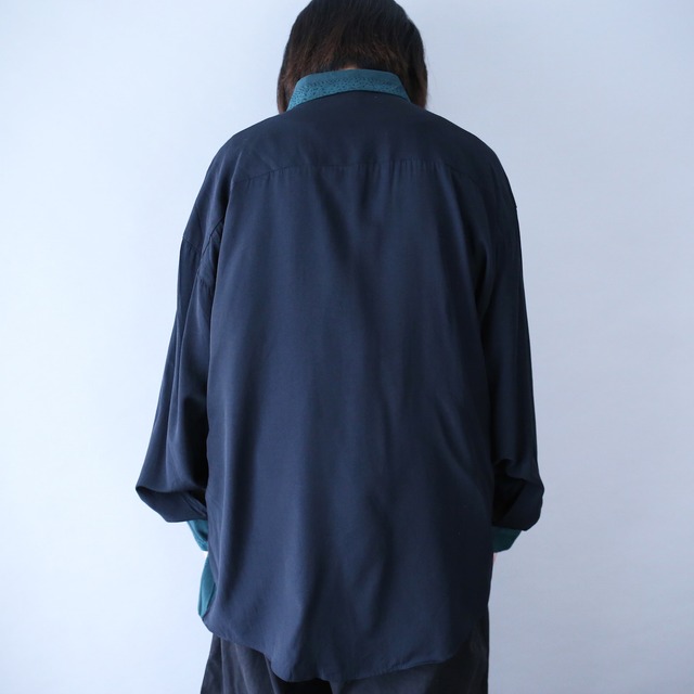 "green×black" good coloring switching design loose shirt
