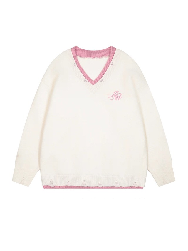 Vネックダメージプルオーバー.1844