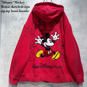 "Disney"Mickey Mouse sketch design zip-up loose hoodie