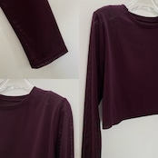 crew neck tulle sheer short tops/burgundy