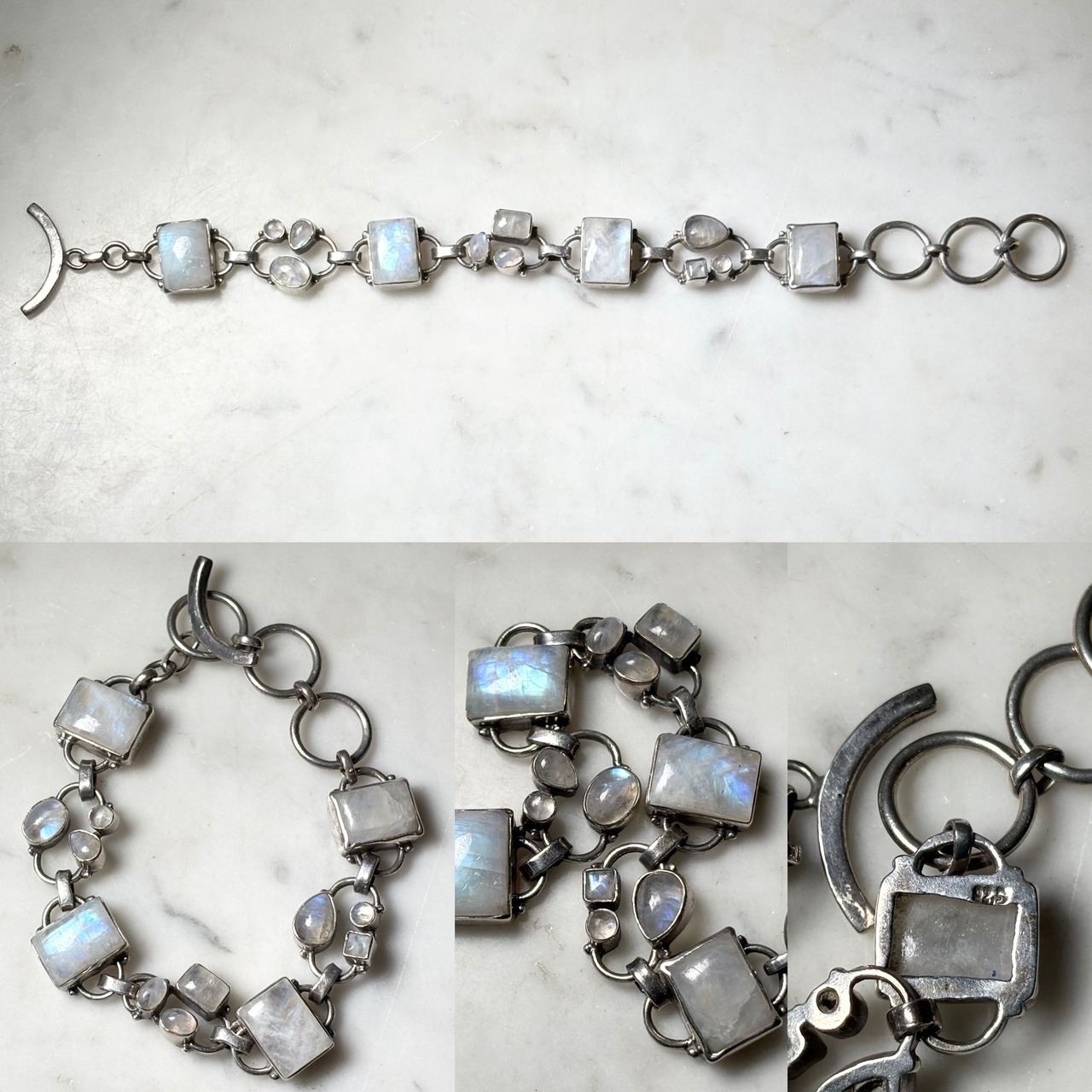 vintage silver moonstone toggle bracelet