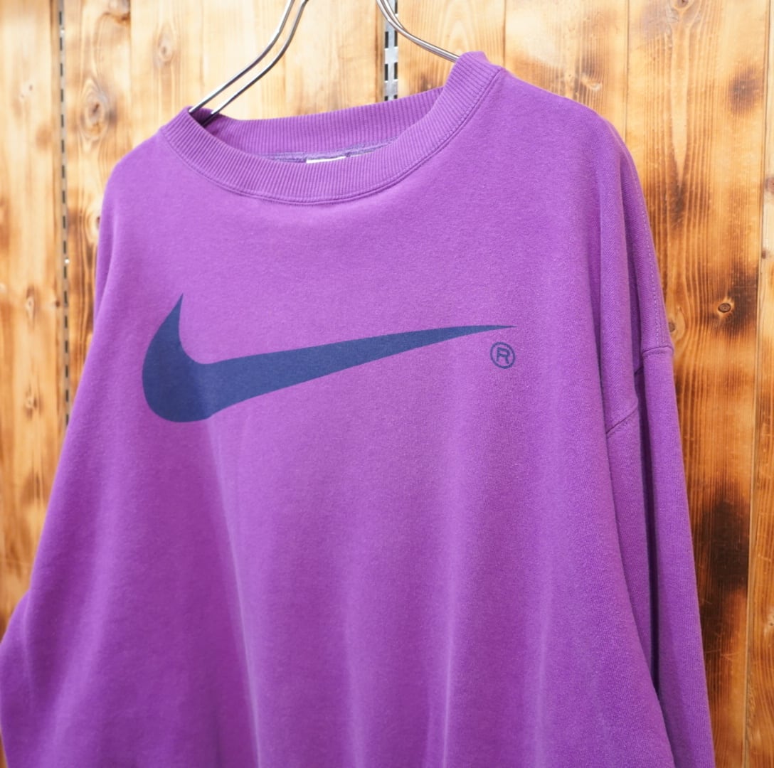 80s90s nike ロゴ スウェット XL/ナイキ トレーナー 紫 パープル