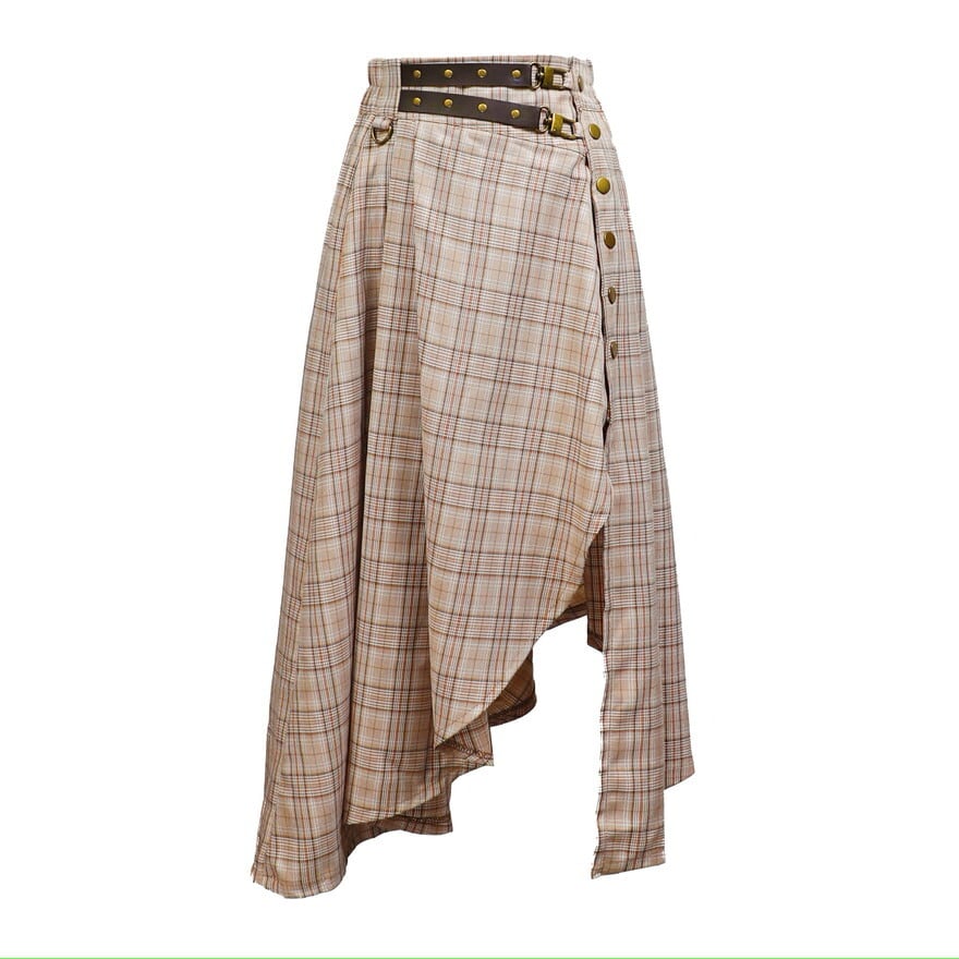 サブカル 服 地雷系 通販 スチームパンク スカート チェック柄 アシンメトリー 闇かわいい