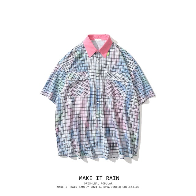 スタイルサマー格子柄シャツ カジュアルスタンダード レトロ ストリート 夏物 MAKE_ITRAIN99579026884
