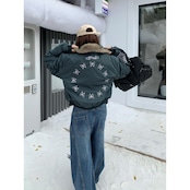 【暖かさUP】蝶刺繍ファー中綿ジャケット T1947