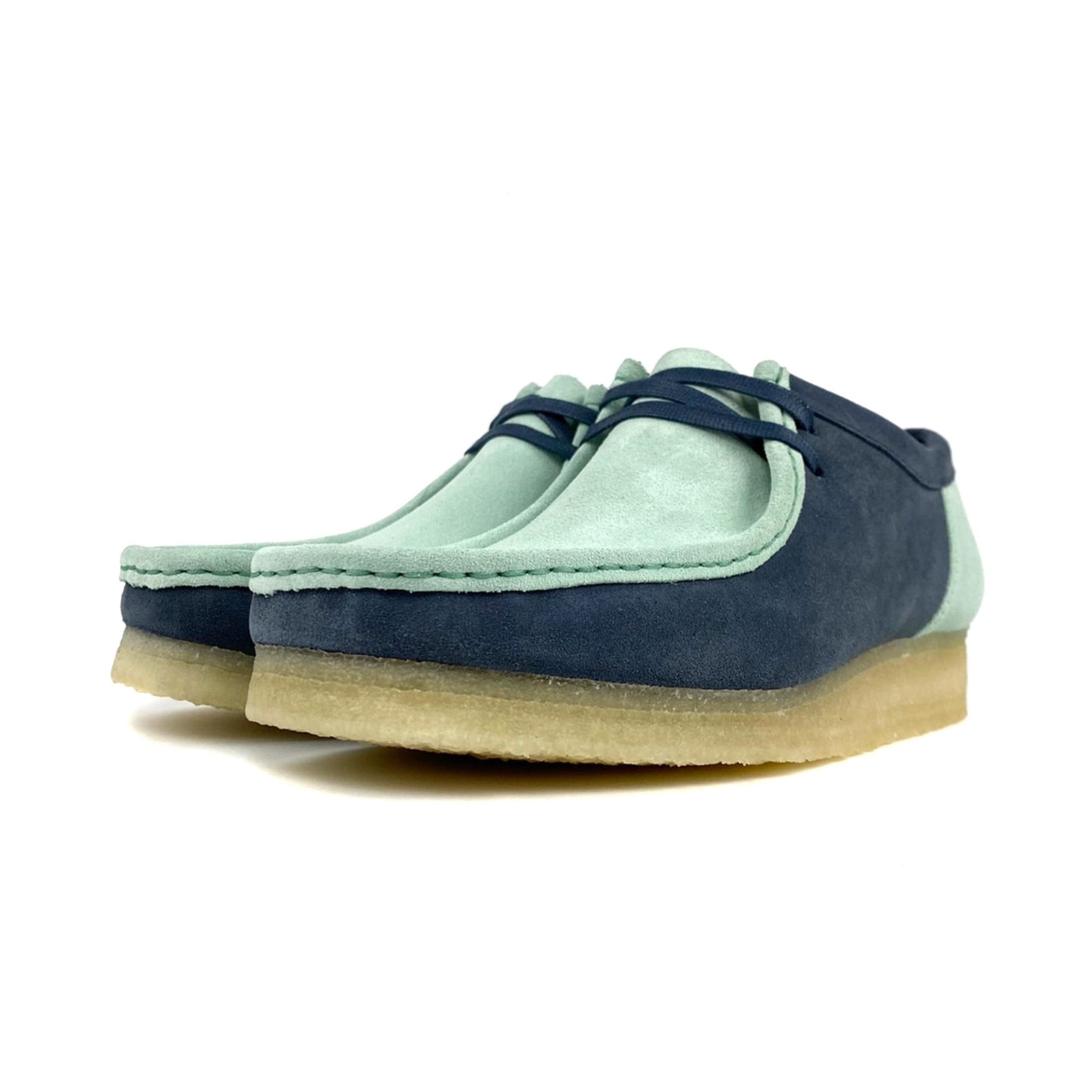 green and blue wallabees