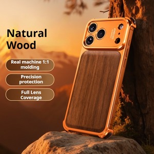 ◆iPhone17 Pro/Pro Max ◆ Walnut Wood × Metal Back Panel Phone Case / ウォルナット ウッド × メタル バックパネル スマホケース