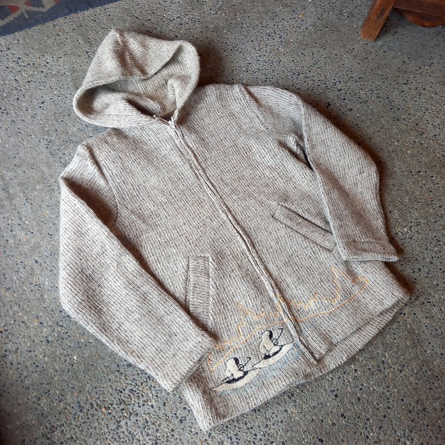 刺繍 フルジップ ニットパーカー used [111111]