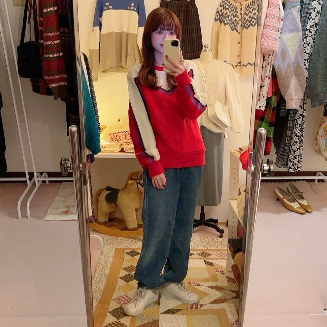 red white line jersey knit po