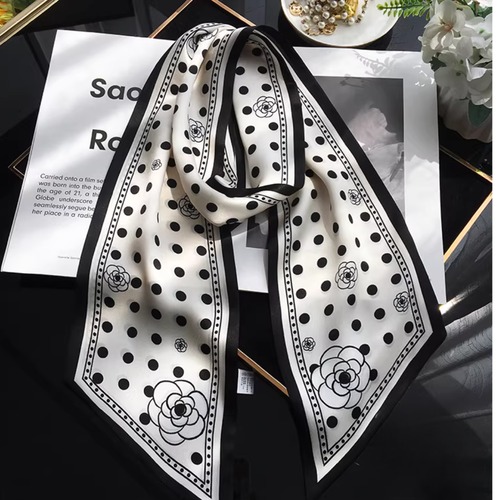 ドット柄 フラワープリント スカーフ 00169 画像