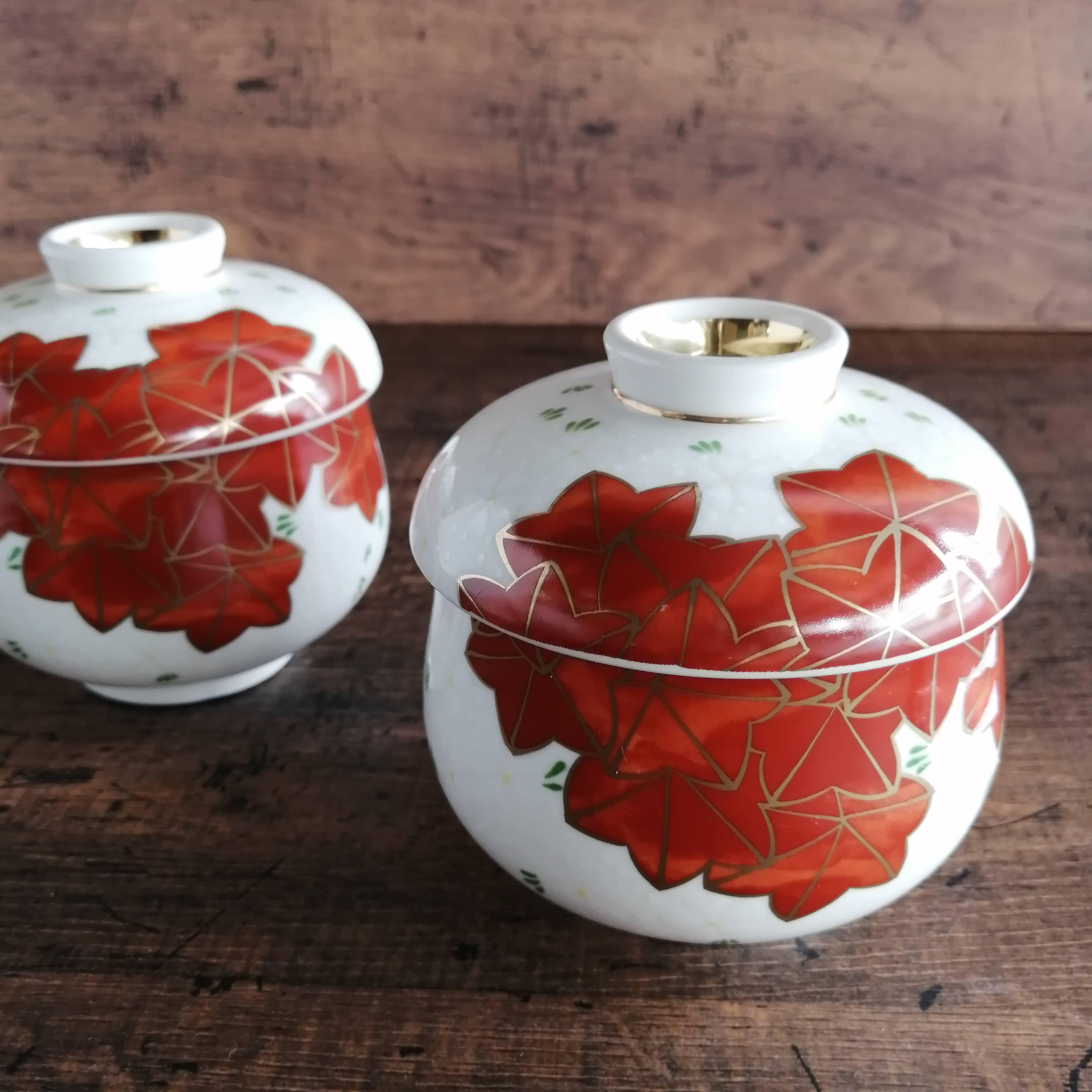 紅葉 桜の春秋柄 茶碗蒸し 椀 蓋物 和柄 おしゃれ さくら もみじ Kunpuu クンプウ トウキテン