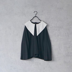 【MAGALI】コットンシルク・ビッグカラープルオーバー／ブラック