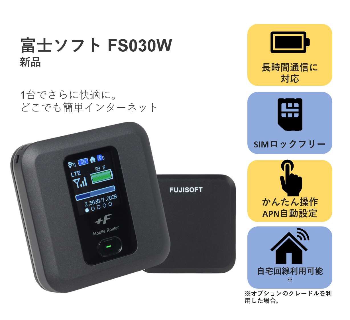 第一ネット 富士ソフトWiFiルーター/新品】 FS030W（SIMフリー） | H.I.S. Router Network Equipment