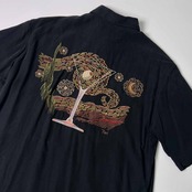 シルク混 TORI RICHARD トリリチャード カクテル 刺繍 バックデザイン 半袖シャツ アロハシャツ S/ブラック メンズ