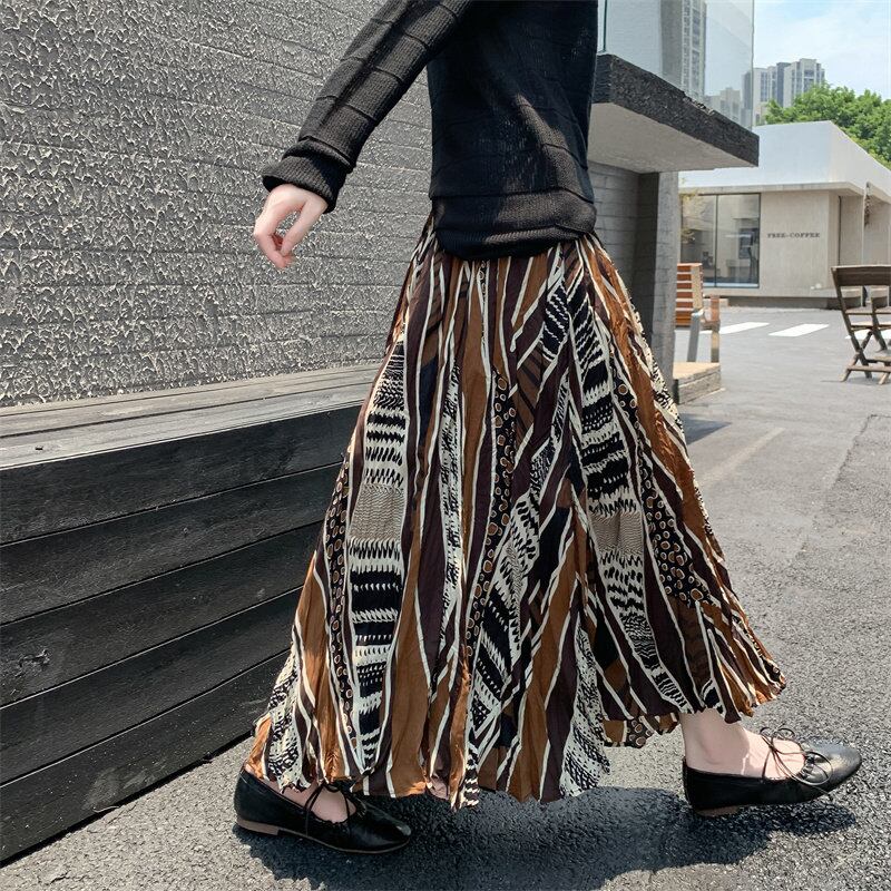 Geometric Tribal Crinkle Maxi Skirt S0391