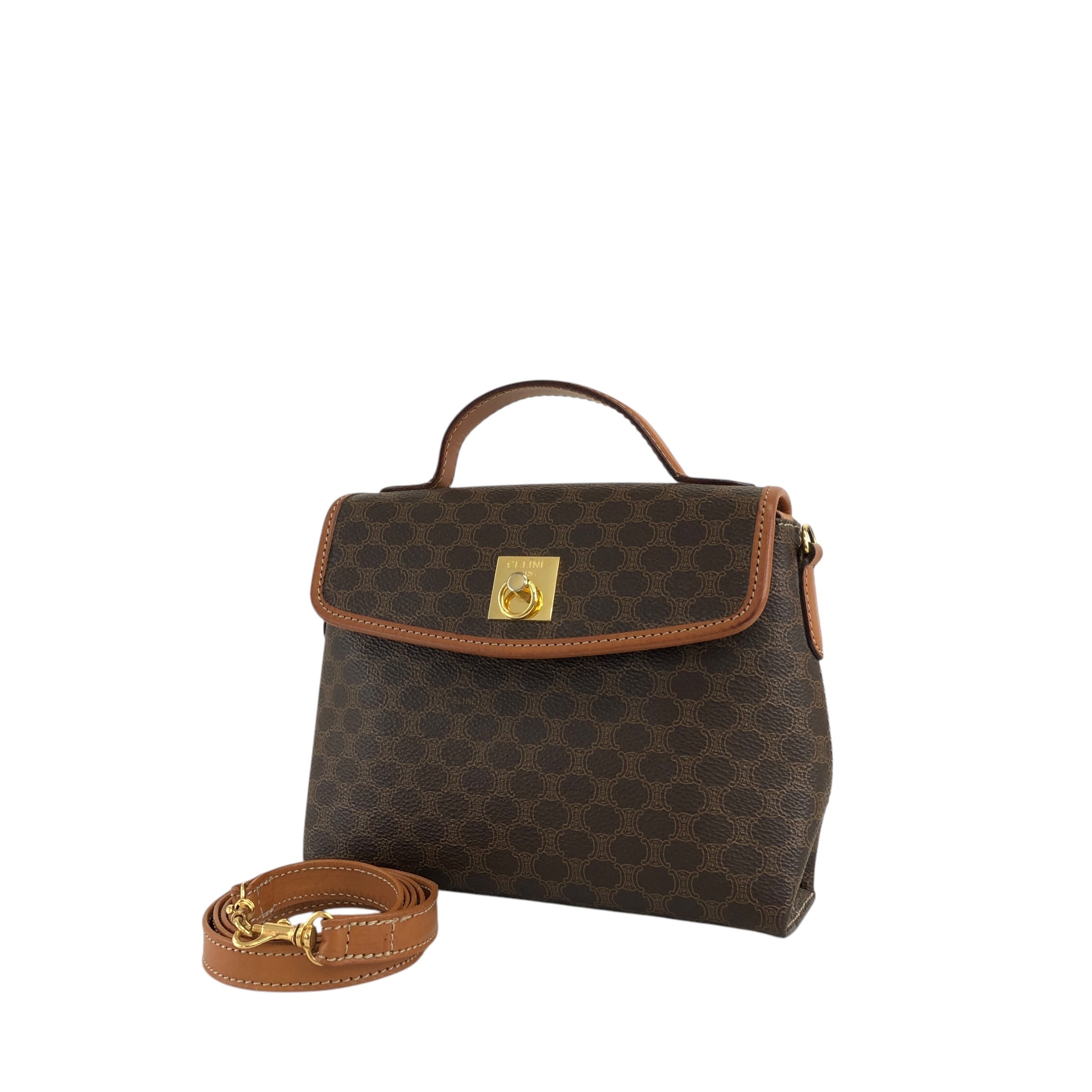 セリーヌ ハンドバッグ ショルダー　マカダム 2way ブラウン　ガンチーニ CELINE セリーヌ マカダム ショルダーバッグ ブラウン ガンチーニ