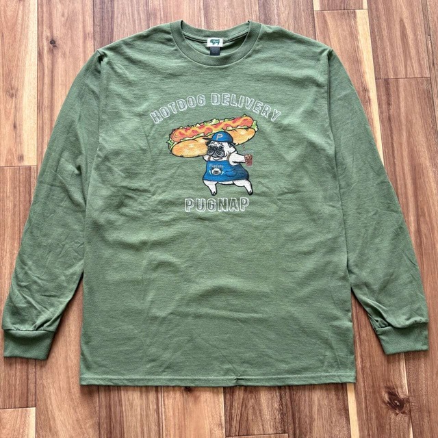 ホットDOGロングTシャツ（ミリタリーグリーン）