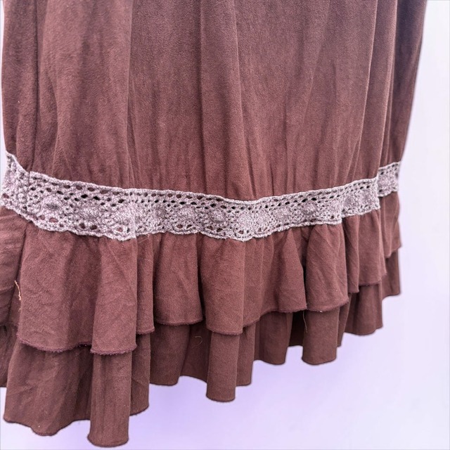 【LADIES】Denim × Brown Suede Docking Skirt - Size 40