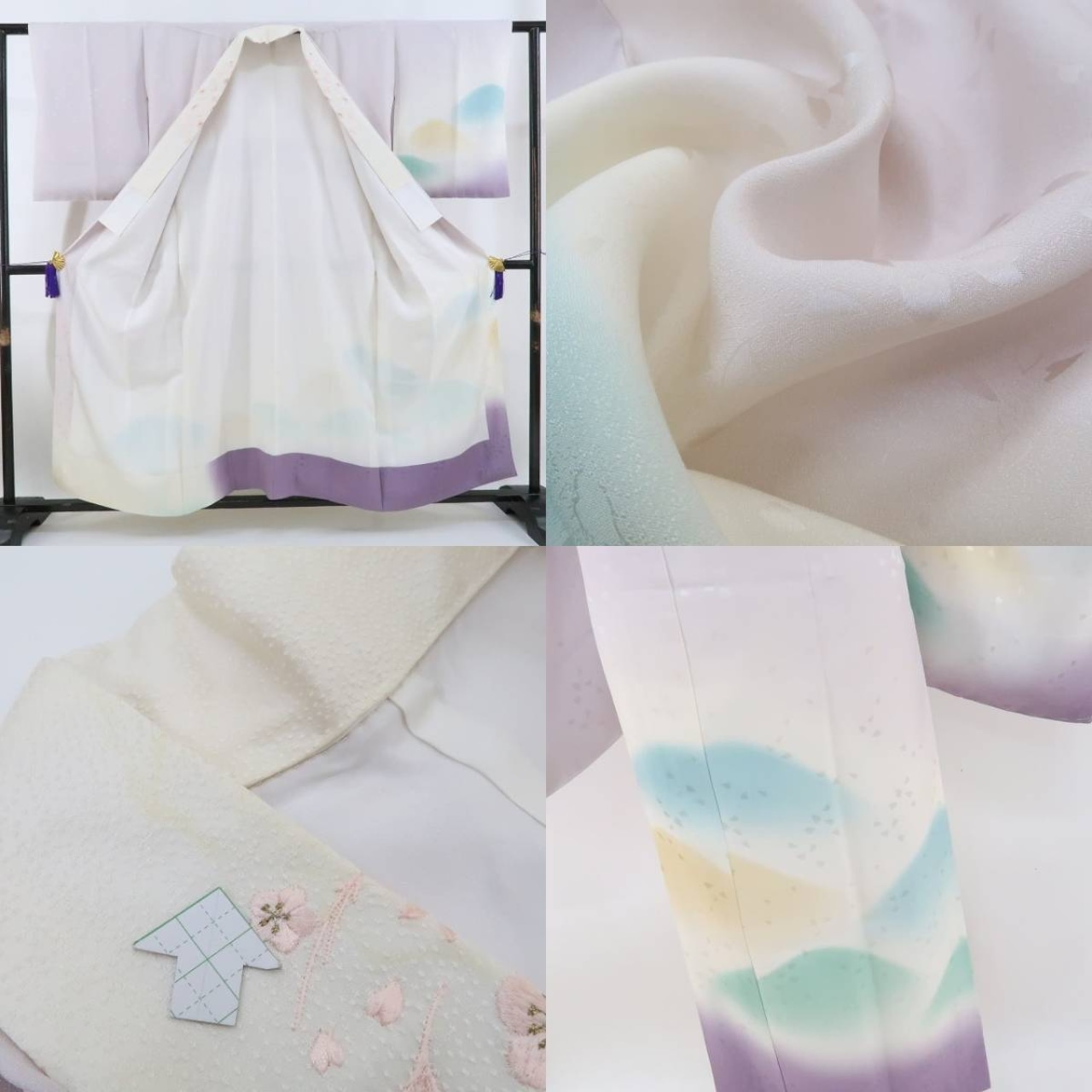 着物 正絹“幻想的に情緒を散らす桜で満開に笑う山”絵羽襦袢 2471  