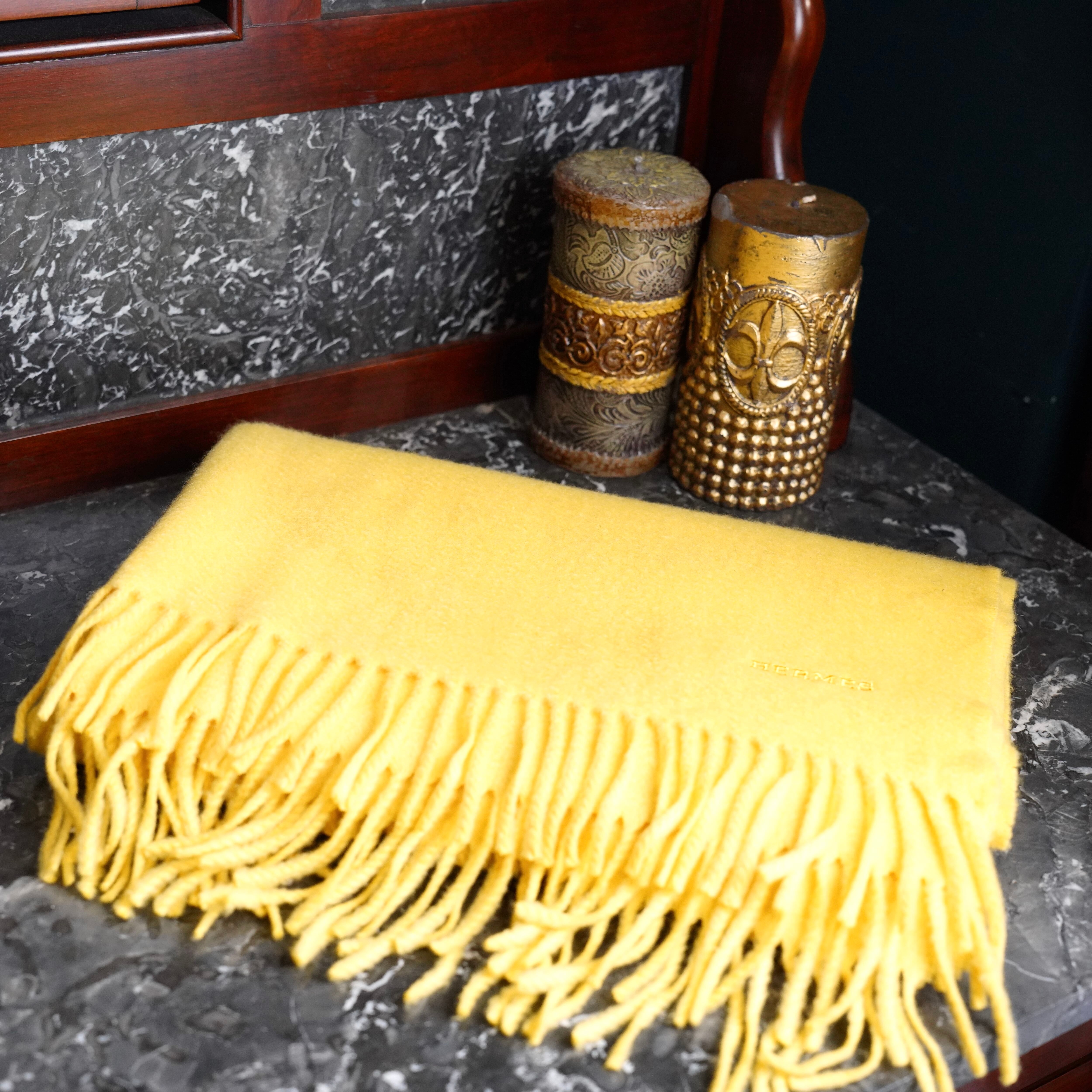 HERMES CASHMERE100% LARGE SIZE SHAWL MUFFLER MADE IN SCOTLAND