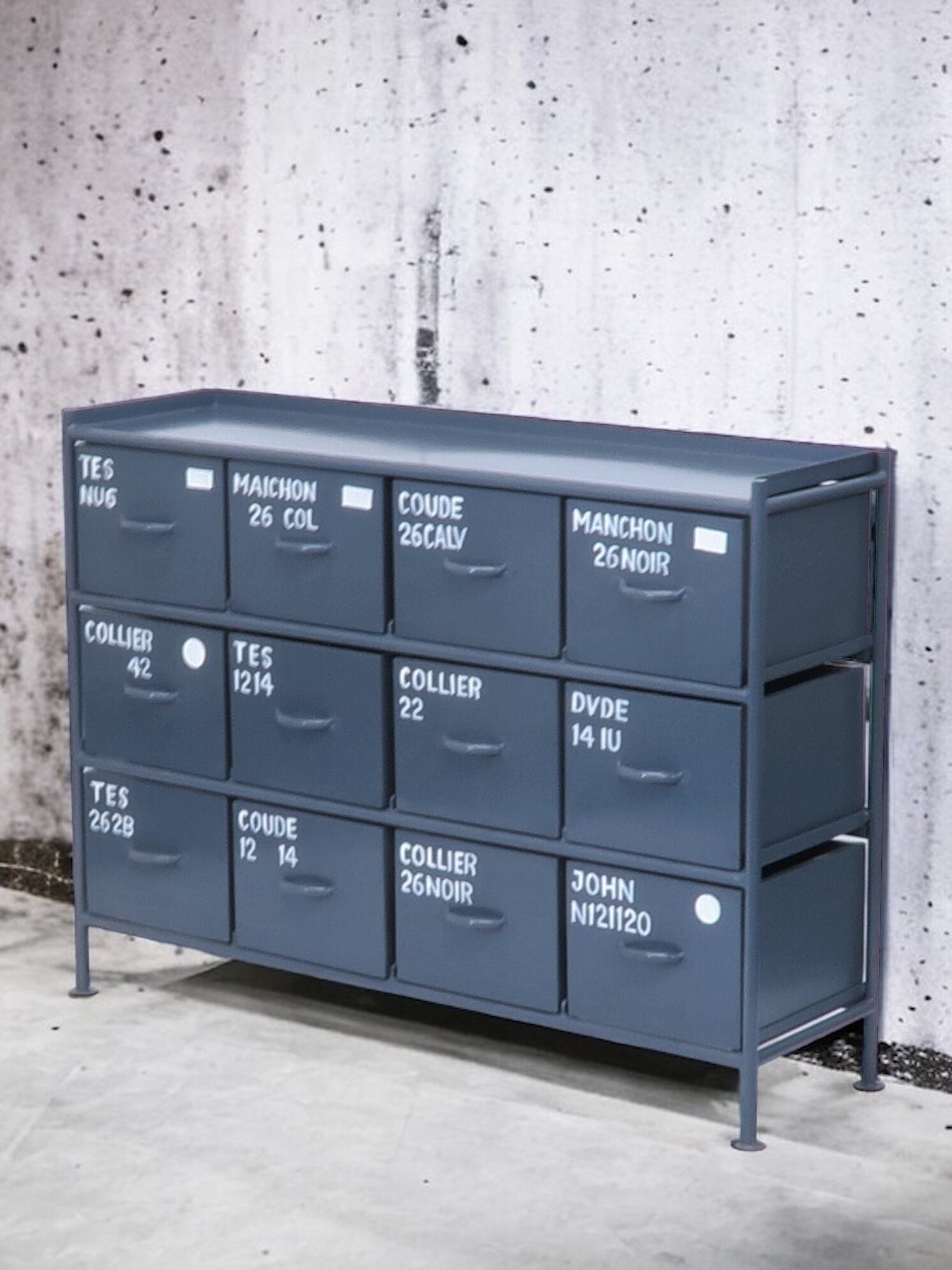 HORIZONTAL 12 DRAWERS CHEST - GRAY / 横型 アイアンチェスト 12杯 
