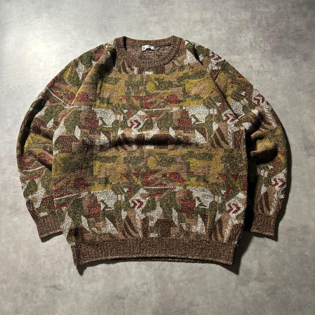 ヴィンテージ 総柄 レトロ 幾何学 模様 アートパターン ニット セーター