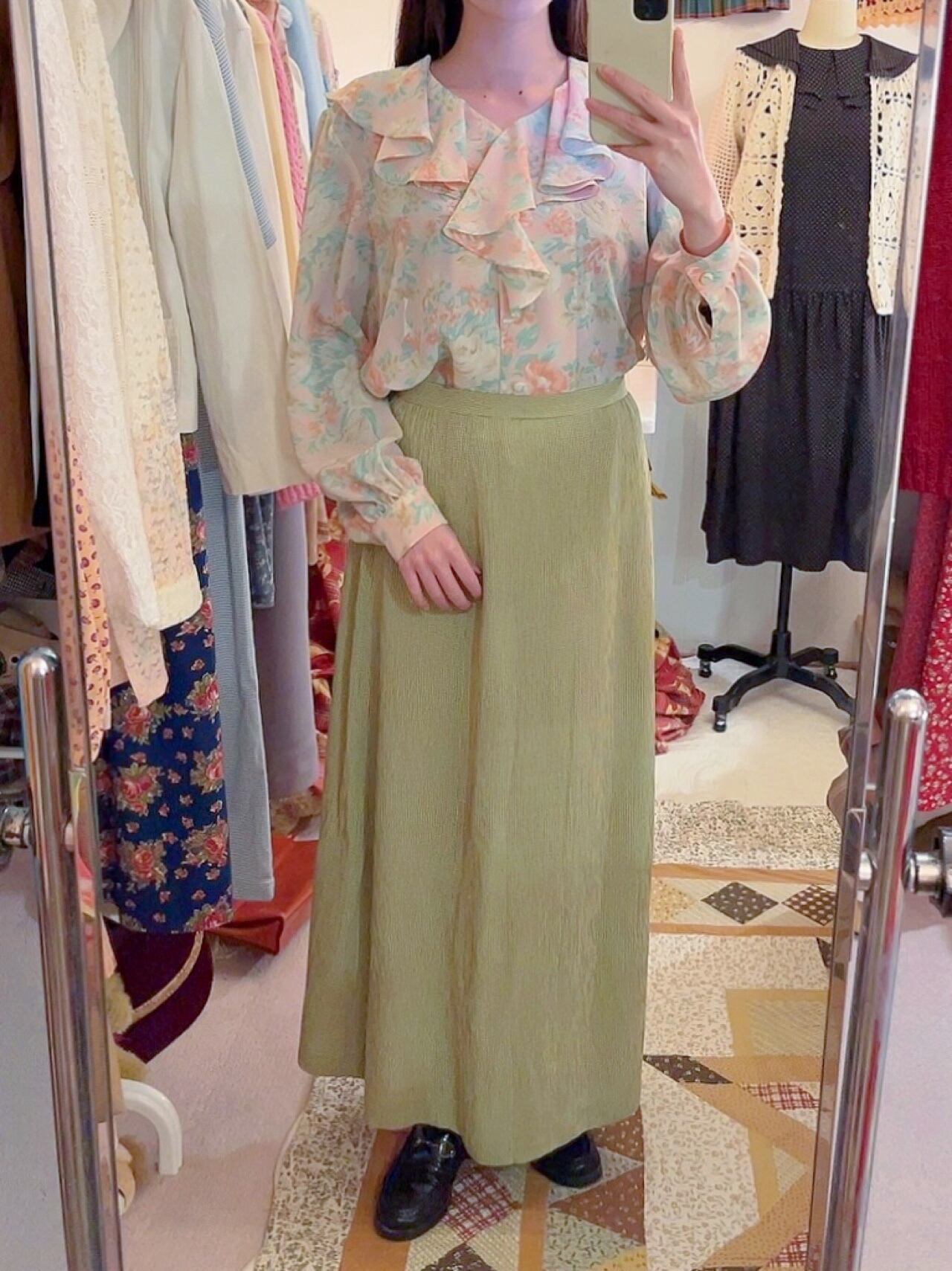 flower frill collar pink blouse