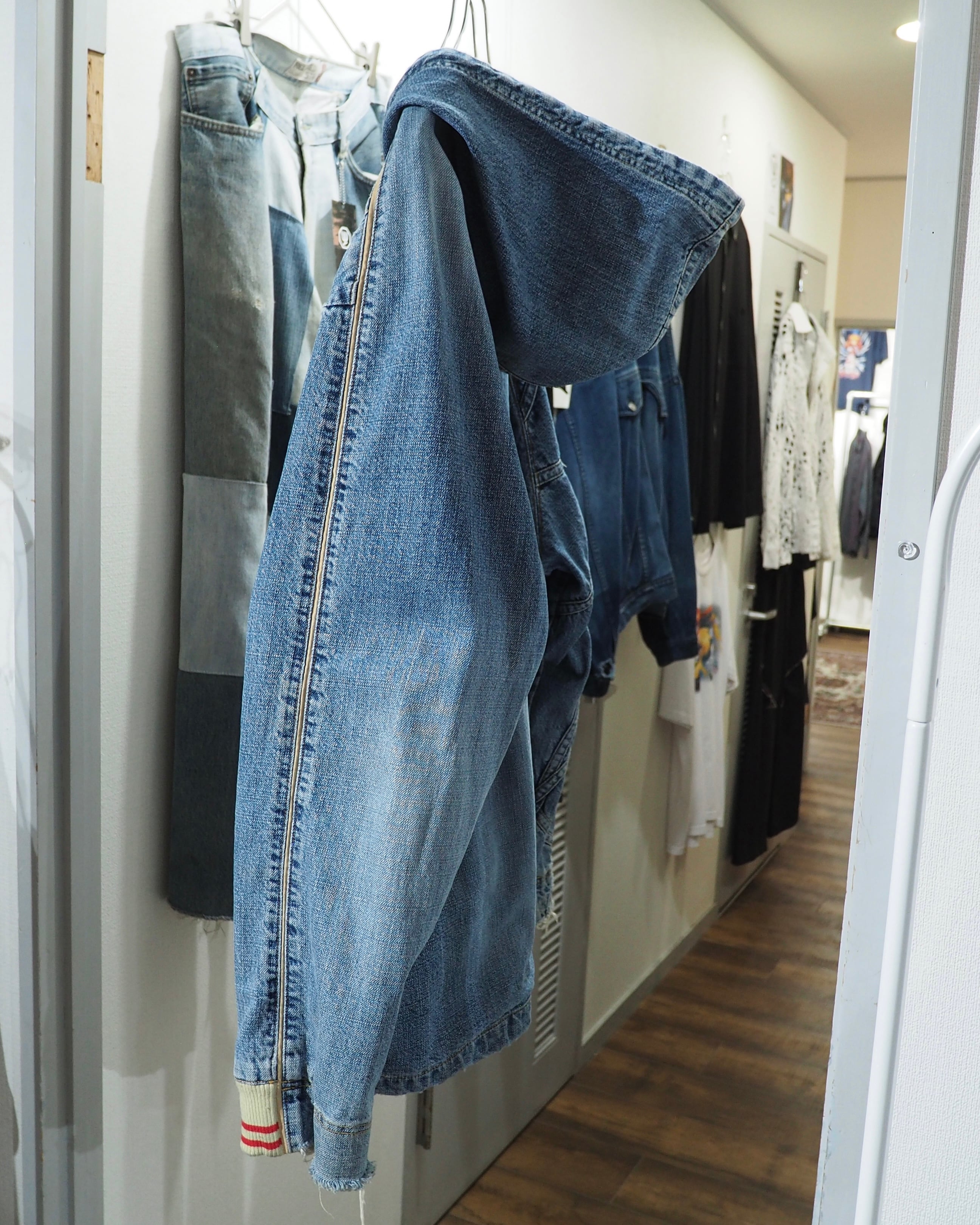1990s ” Special - PEPE JEANS ” Crossed Lines × Logo Embroidery Vintage Loose Hoodie Denim Jacket