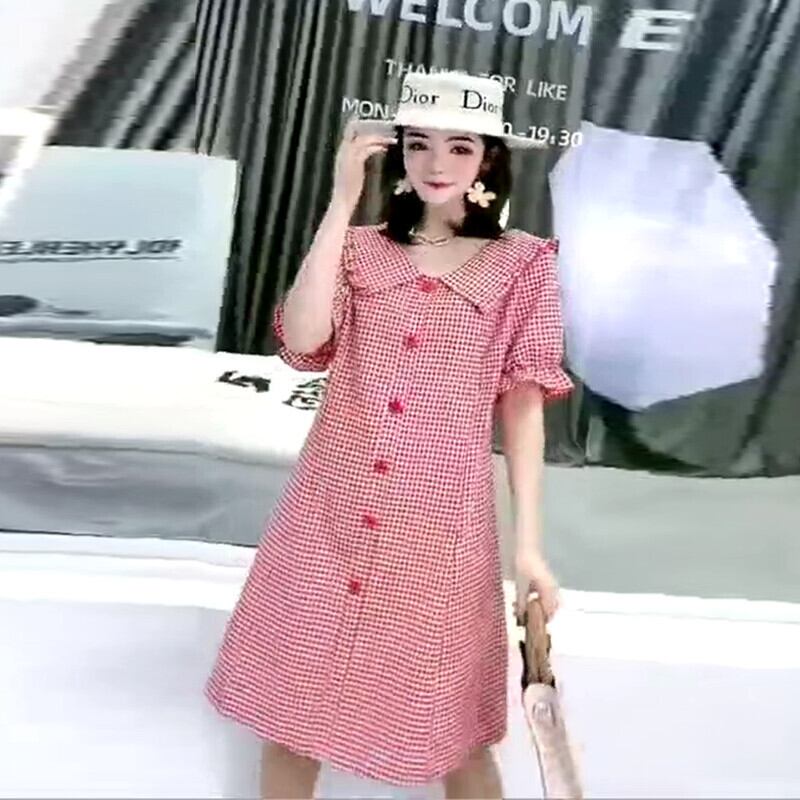 Aライン格子柄ドレス 大きめサイズ ミックスインファッション58065069341