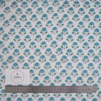 ブロックプリント生地【50cm単位】インド綿 小花柄 白×水色×グリーン #77486-WT3