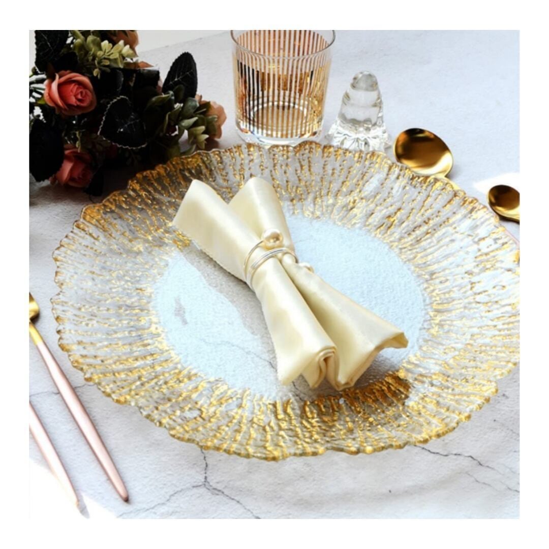 ガラスプレート/クリスマスケーキ誕生日ケーキ、フレンチディナーにお勧めです♪Gold/glassplate 33㎝ 02