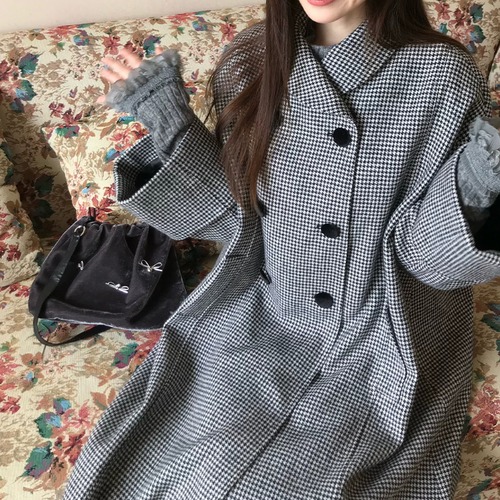 千鳥格子柄ダブルボタンコート ・79332