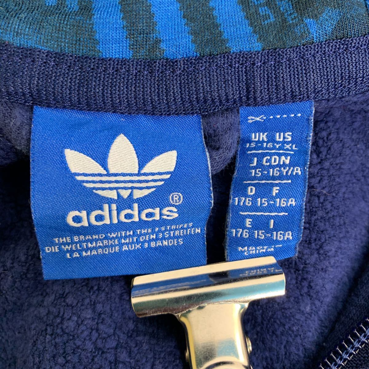 adidas ジップアップパーカー キッズ XL 15-16 ネイビー ブルー ...