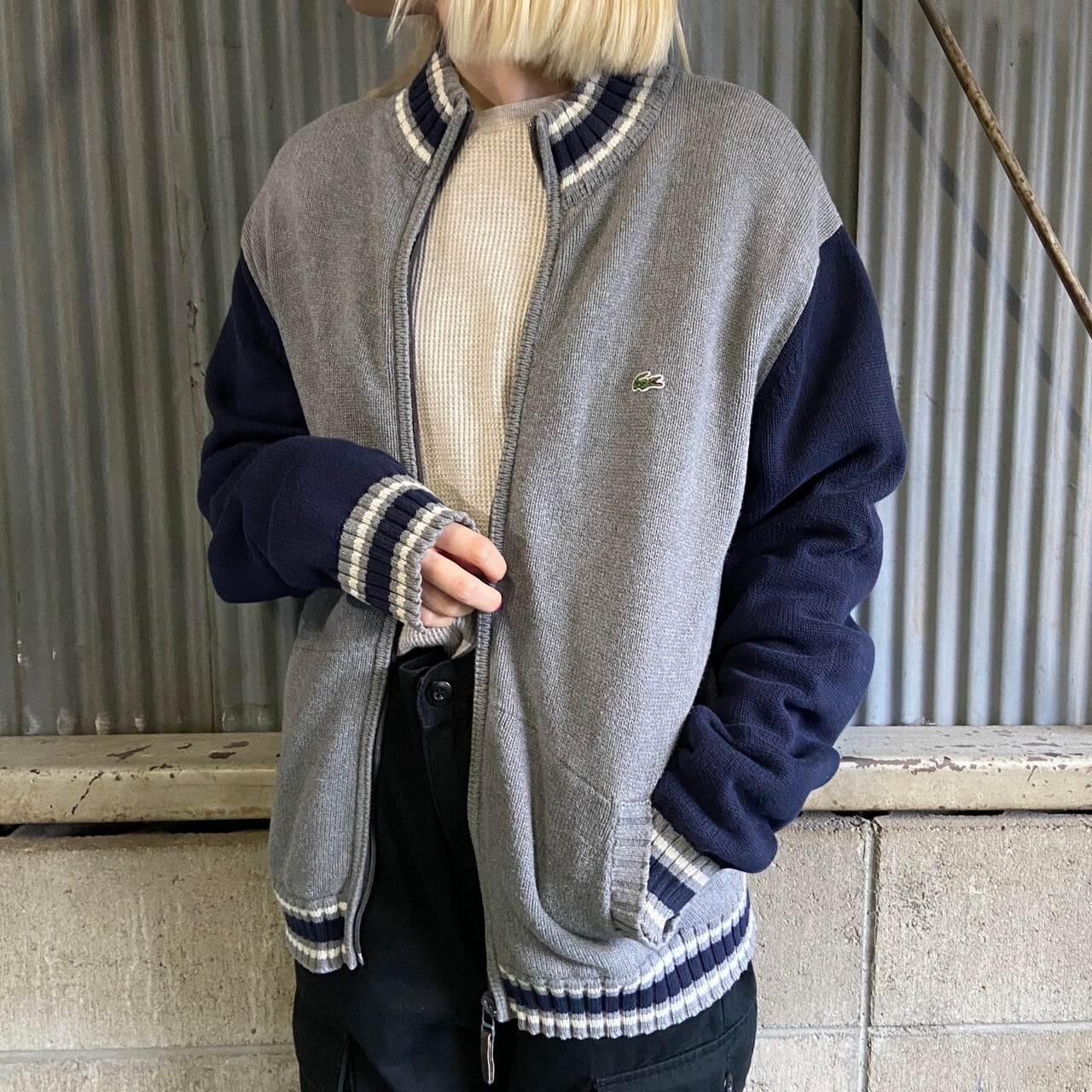 LACOSTE ラコステ コットンニット ジャケット メンズL相当 古着 