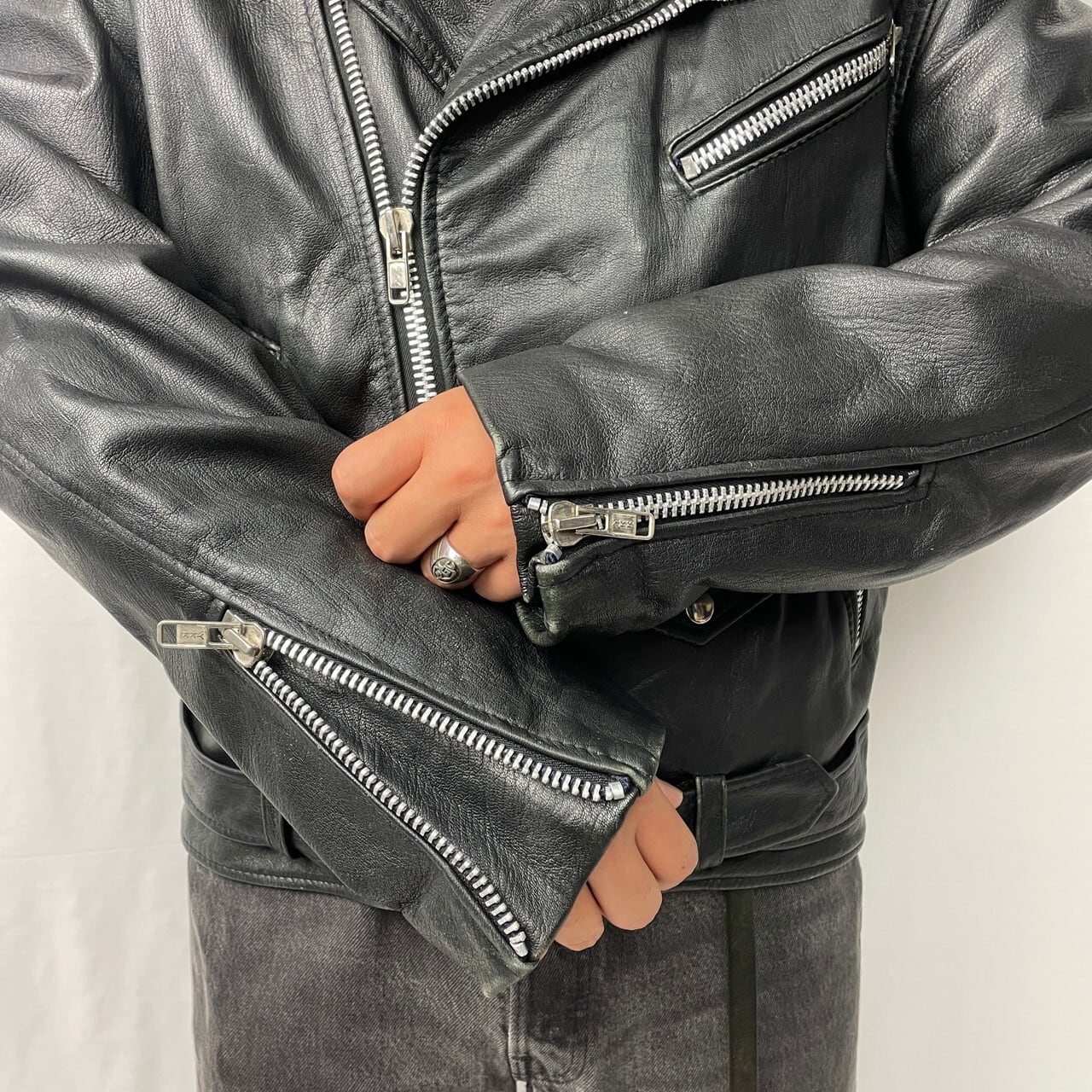 90年代 ユーロ ダブルライダースジャケット レザージャケット メンズ 