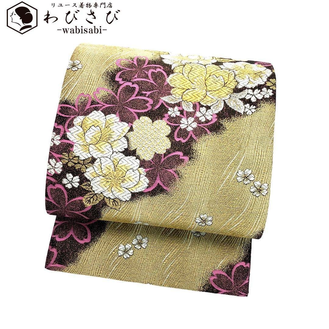 O-3055 袋帯 美しい桜の花模様 金糸 振袖 | リユース着物専門店 わびさび