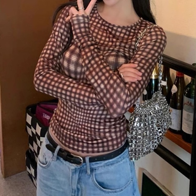 retro check slim shirt 2litr04067