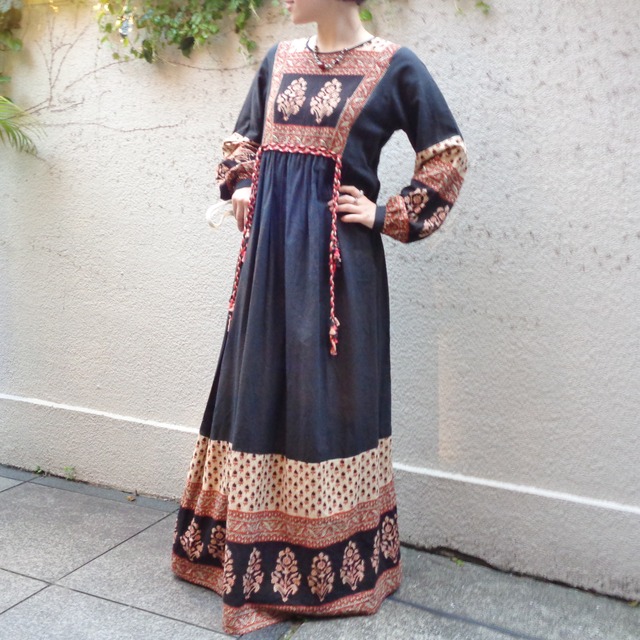 Vintage Indian cotton handblockprint dress／ヴィンテージインド綿 