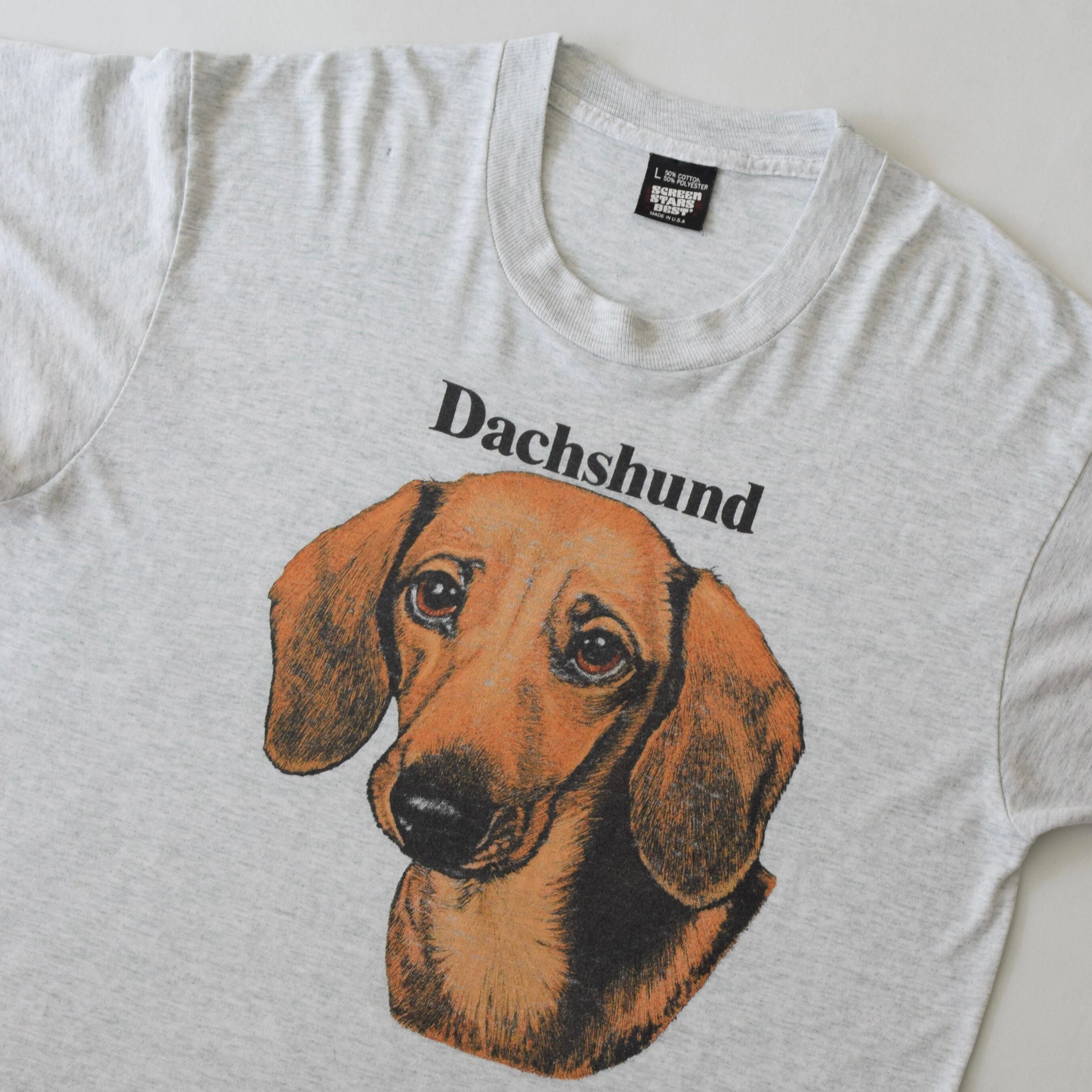 90's USA製 犬 Tシャツ メンズ L グレー Dachsund ダックスフンド