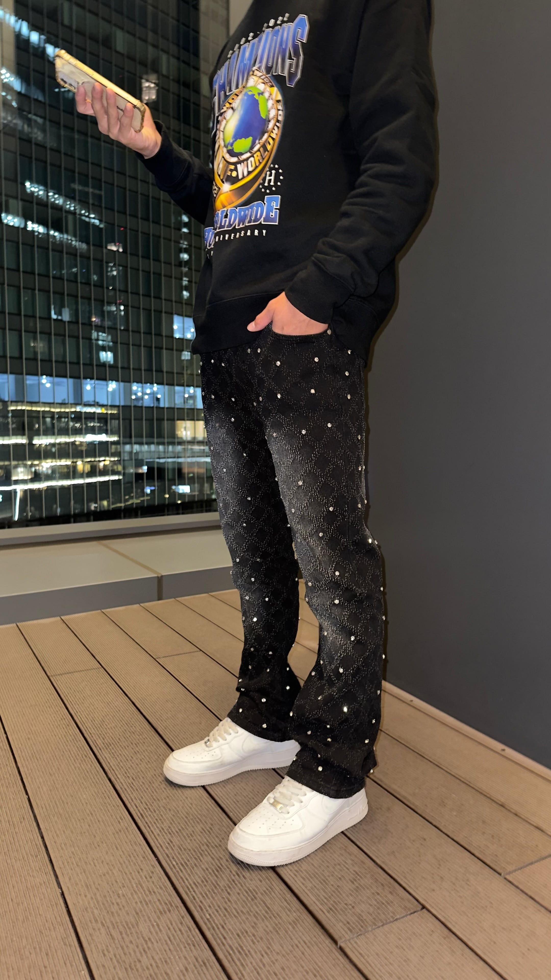 予約販売】Black Rhinestone Denim Pants | Dripup shop