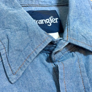 【Wrangler】シャンブレー ウェスタンシャツ 長袖シャツ M ショルダーヨーク デニムシャツ ラングラー US古着