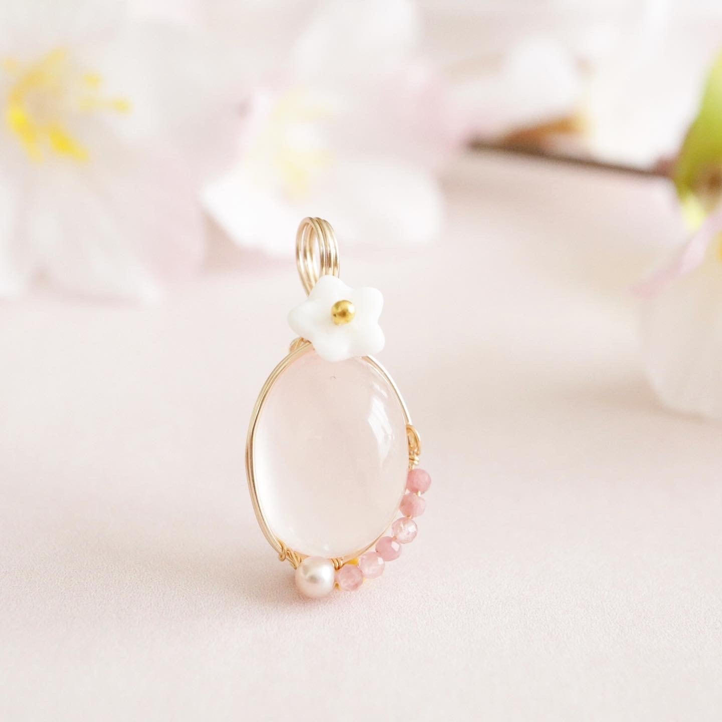 桜満開 スターローズクォーツ 桜色ペンダントトップ