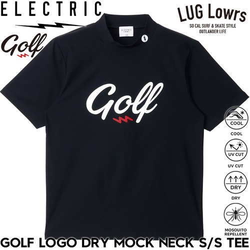 ELECTRIC GOLF エレクトリックゴルフ ゴルフウェア メンズ モックネックTシャツ 半袖Tシャツ ドライTシャツ UVカット 吸水速乾 接触冷感 防蚊 GOLF LOGO DRY MOCK NECK S/S TEE EG26ST04 BLACK 26SP 日本代理店正規品