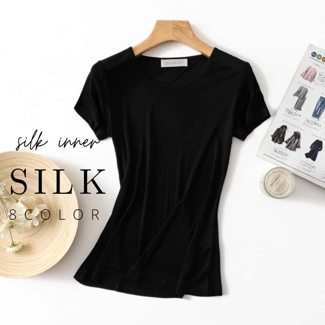 現品限りSALEブラックLサイズ【silk】Short sleeve T-shirt s190