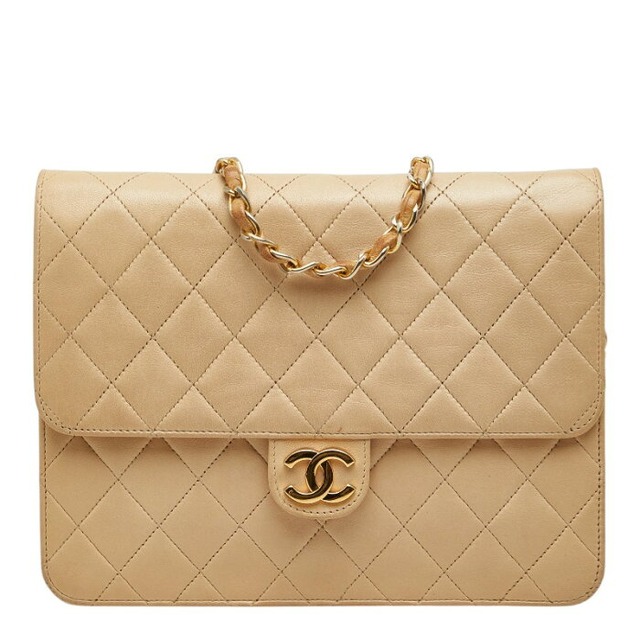 シャネル ココマーク マトラッセ チェーン ショルダーバッグ ベージュ レザー レディース CHANEL 【中古】